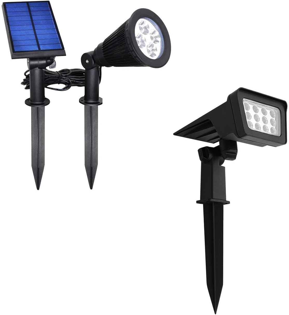 YINGHAO Solar Landscape Spotlight 200lm Separated Panel and Light with 3 Meter Long Cord & 300lm New Version Wireless Spot Light (1 Pack & 1 Pack, White Light)