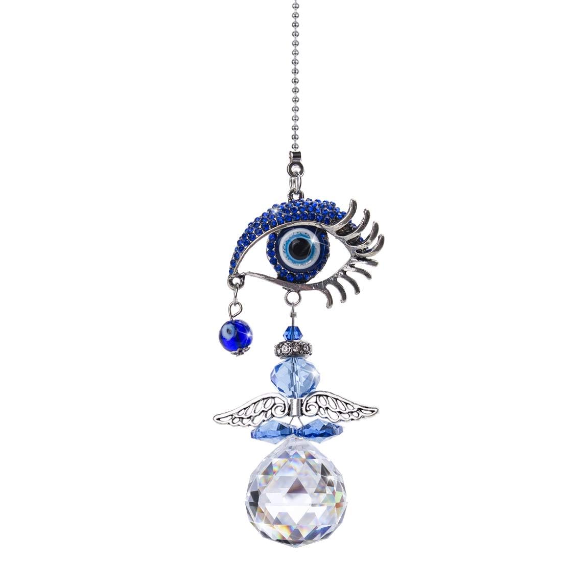 YU FENG Hanging Crystal Angel Suncatcher Blue Evil Eye Protection and Good Luck Charm Chandelier Lamps Pendant(12.5in)