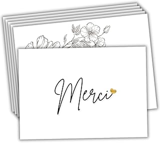 Lot de 10 Cartes Merci + Enveloppes imprimées | Cartons de Remerciements | Carte Postale 10,4 x 14,8 cm | Remerciement Mariage, Naissance, Anniversaire, Baptême, Fête, Communion, Retraite