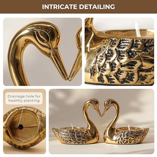 Image of BEHOMA Golden Aluminium Lotus Design Urli Bowl, 12 inch | Lotus-design golden aluminium urli bowl, 12 inch; ideal Navratri, Durga Puja & wedding centerpiece, 2000ml.