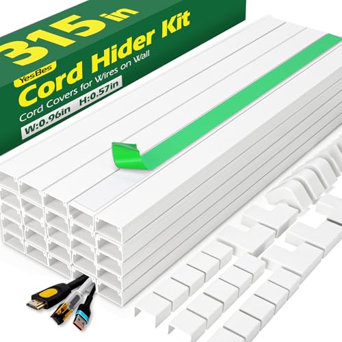 AZEN Cord Hider Kit 315in Cord Covers for Wires on Wall Paintable Wire Covers for Cords on Wall Wire Hiders Self-Adhesive Cable Hider Cord Organizer 20X L14.5X W0.96x H0.57in