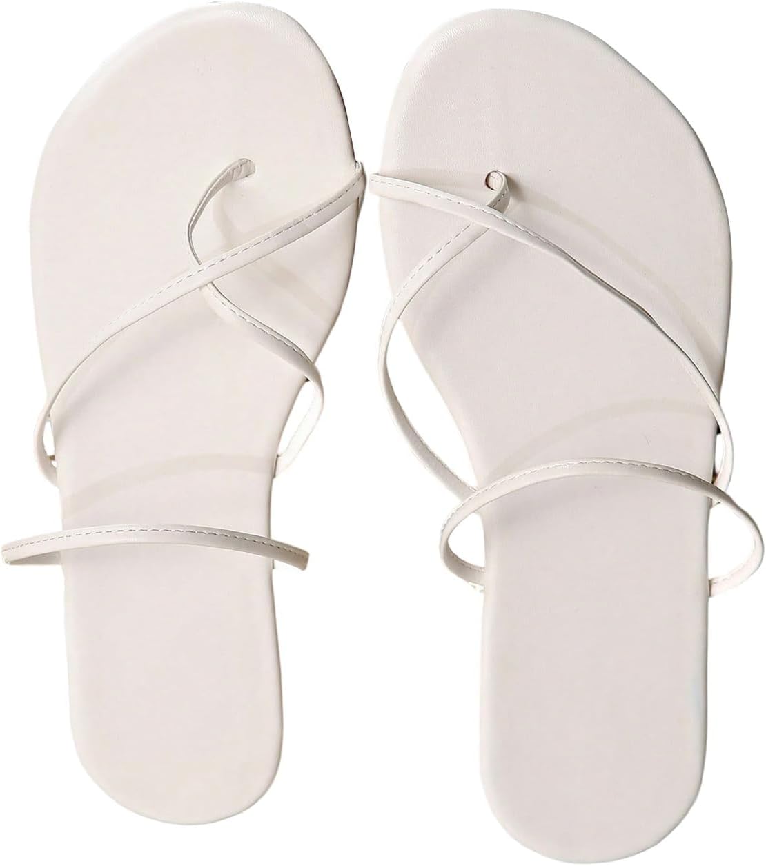 GORGLITTER Women's Metallic Sandals Open Toe Ring Strappy Dressy Flat Sandals Summer Slip on Leather Thong Slides
