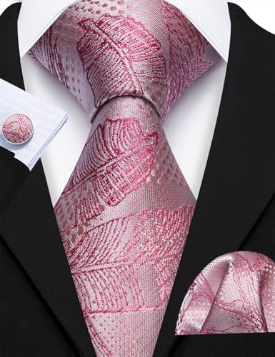 Image of Barry.Wang Classic Mens Ties Silk Necktie Pocket Square Cufflinks Set Woven Designer Wedding Business
