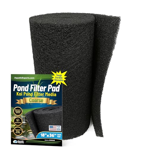 Aquatic Experts Classic Koi Pond Filter Pad COARSE Black Bulk Roll Pond Filter Media Rigid Ultra-Durable Latex Coated Fish Pond Filter Material US (18 x 36)