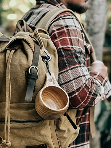 Handmade Wooden Cup Original Viking Kuksa Camping Mug Hiking -100% Hardwood (180-200 Ml) Large Carabiner #TOP2