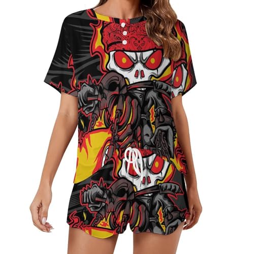 Ensemble pyjama tête de mort femme manches courtes pour soirées cocooning et été