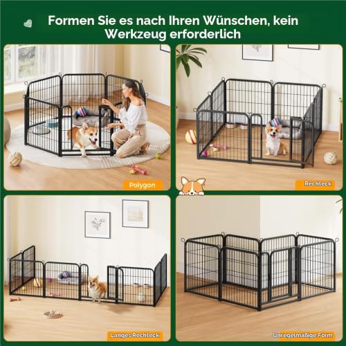 Yaheetech 12-teilig Welpenlaufstall 63cm hoch, Welpenauslauf mit 2 Türen, Automatische Verriegelung, Flexibel und faltbar, Tierlaufstall für Wohnung & Garten