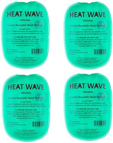 Made in USA: Heat Wave Instant Reusable Heat Pack, Instant Reusable Hand Warmer 4-Pack, for Camping, Hiking, and Pain Relief (3” x 5”) Click Heat