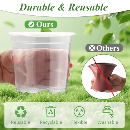 RooTrimmer 60 Pack Clear Nursery Pots with Humidity Domes, 4 Inch Plastic Plant Pots with Drainage Holes for Seedlings, Transparent Seed Starting Pot for Cuttings Propagation Indoor Gardening - Image 6