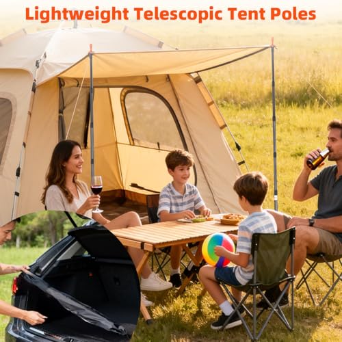 Heavy Duty Telescoping Tarp Poles, Set of 2-4-Section Adjustable 3.1FT to 9.2FT Aviation Aluminum Tent Poles for Camping, Awning, Rain Fly, Sun Shade, Canopy with Stakes & Guylines