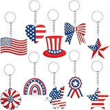 JUNEBRUSHS 30 Packs Patriotic Keychains Bulk USA Flag Keychain Red White Blue keychain for Memorial Day 4th of July Party Favors Souvenirs