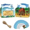 HOMEZZO Farm Birthday Party Favor Boxes 12 Pcs Valley Farmhouse Goody Treat Boxes with Tags for Farm Barnyard Themed Birthday Party