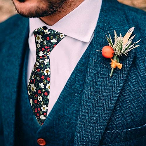 Image of Mantieqingway Floral Ties for Men Skinny Cotton Tie Flower Necktie