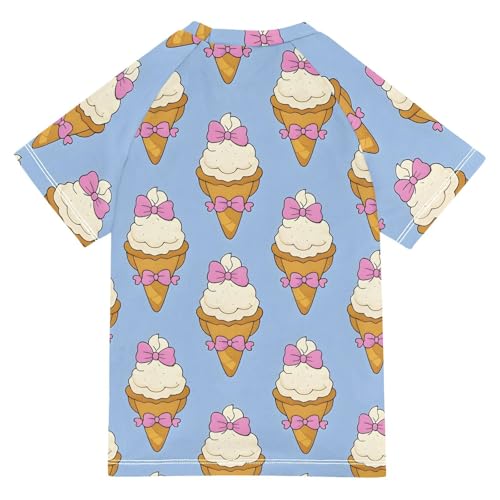 ALAZA Kids Rash Guard Girls Toddler Swim Shirts Short Sleeve Ice Cream Blue Bowtie UPF 50+ 3T2