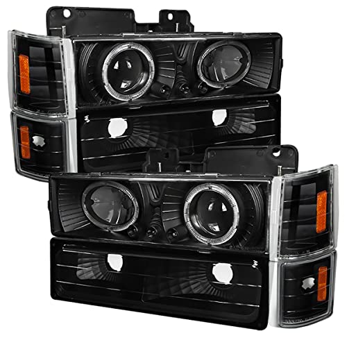 Carpartsinnovate For 94-98 C10 C K Suburban Yukon Black Halo Projector Headlights+Bumper+Corner