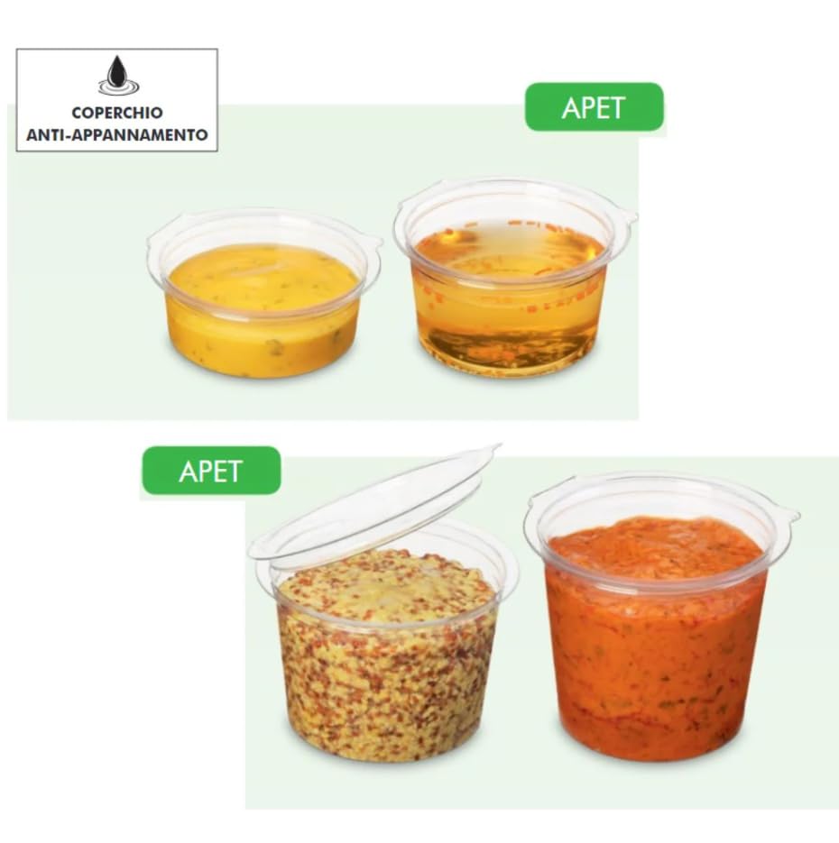 Generico Vaschette Alimentari APET con Coperchio Anti-Appannamento, Contenitori Ermetici per Salse, Temperature -40°C a +70°C (x 1400 ml Ø22 cm h 5,5 (conf 60 pz))