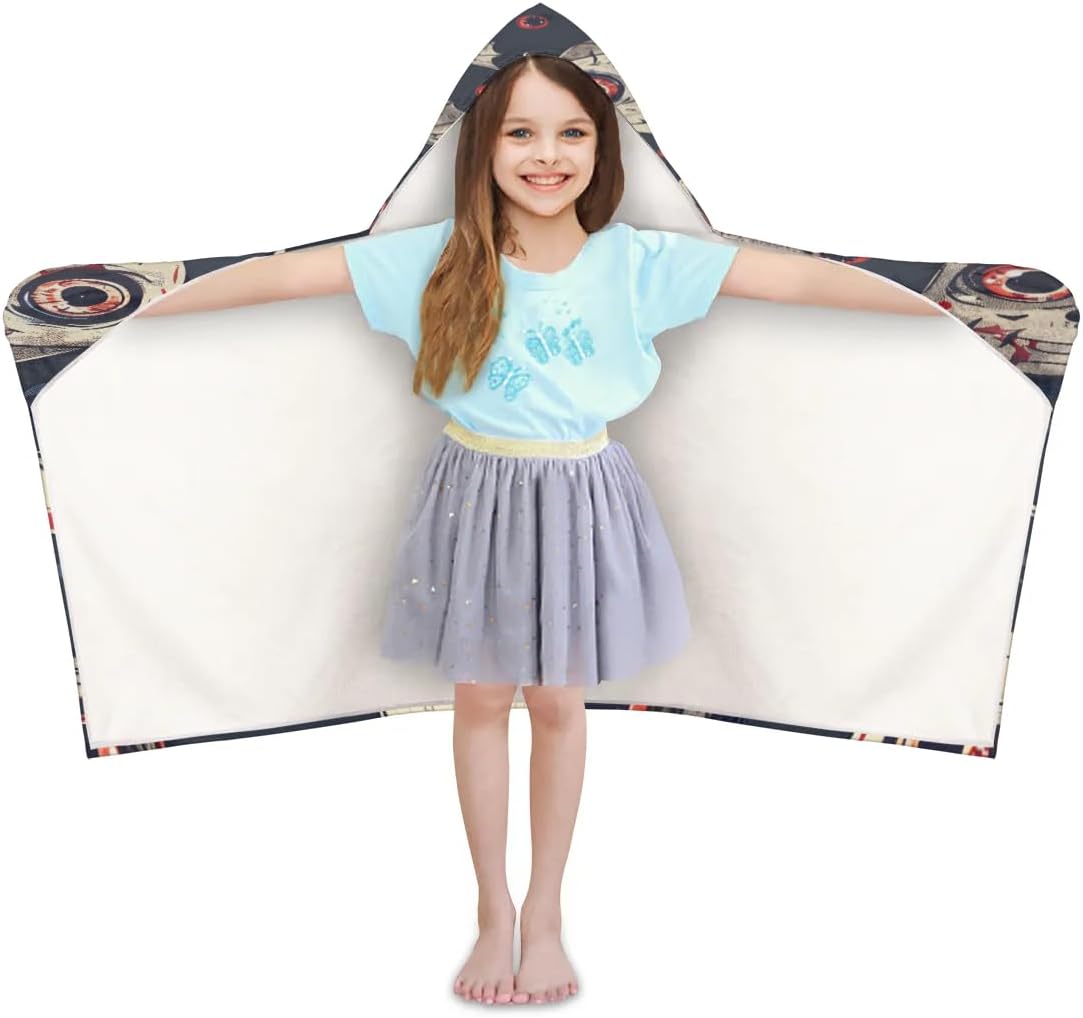 Pardick Kids Bath Towel Skeleton Bat Beach Towel with Hood Pool Cover Up for Girls Boys Soft Absorbent Hooded Bath Towel Toddler Towels for Beach, Pool