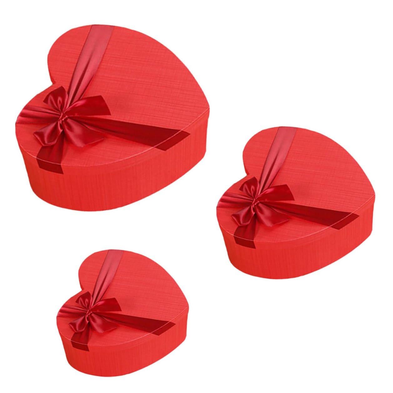 HOODANCOS Herzförmige Geschenkbox 3 Stück Rot mit Deckel und Schleife Papier Aufbewahrungsbox für Valentinstag Hochzeit Kosmetik und Party