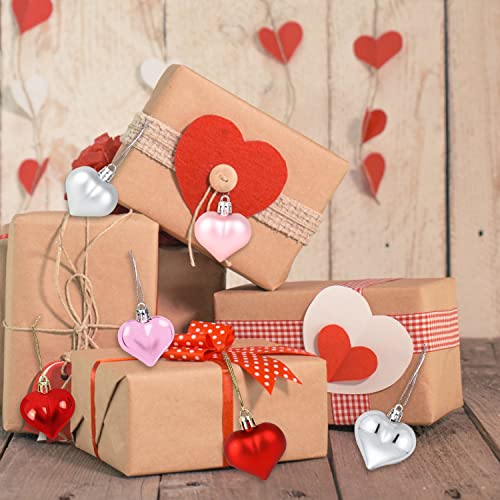 Kimober 36Pcs Valentine's Day Heart Shaped Ornaments,Red Pink Silver Valentines Heart Shaped Hanging Baubles Decorations #TOP3