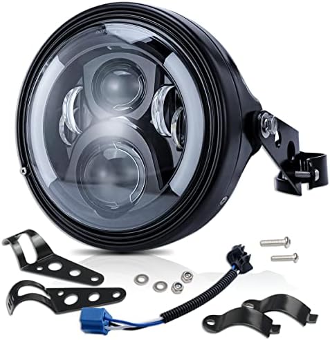 idCarAuto 7Inch Round LED Motorcycle Headlights DOT Approved with Housing Bucket Mount Bracket for Har-ley Honda Yamaha Kawasaki Suzuki with Amber Turn Signal Light DRL Hi/Lo Beam Motorcycle Headlamp