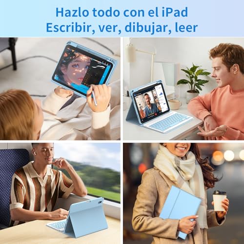 GAOJIE Funda con Teclado para iPad 11ª Generación A16 2025 y 10ª Generación 2022, QWERTY Español Ñ, Teclado Bluetooth Magnético Desmontable para iPad 10/11 Gen(Azul Claro)