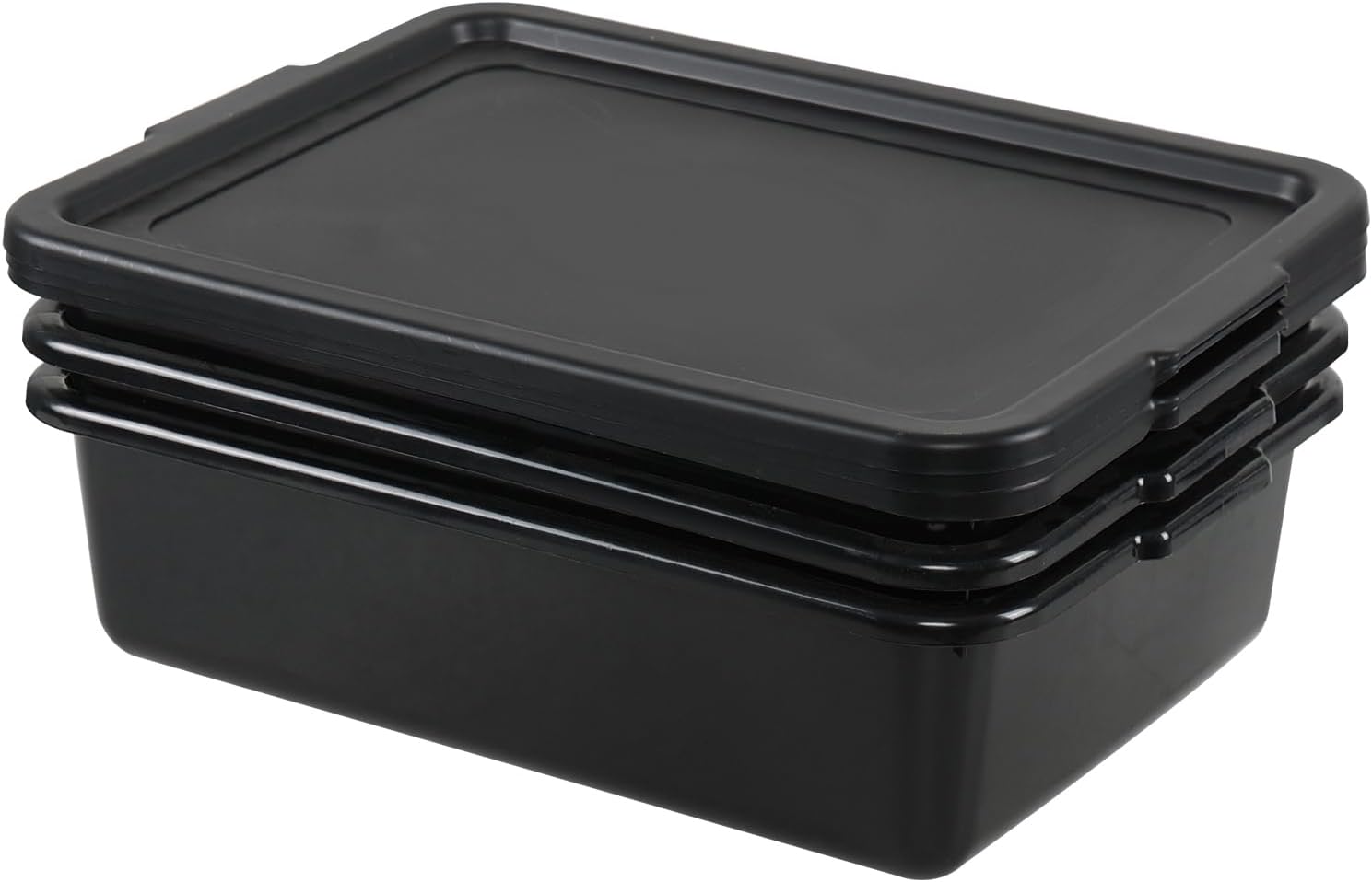 3 Pack 13 L Commercial Bus Boxes with Lid, Restaurant Bus Tub, Black