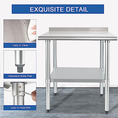 Image of HARDURA Stainless Steel Table Prep & Work Table 24 x 36 Inches NSF Heavy Duty Commercial with Undershelf and Backsplash for Restaurant Kitchen Home and Hotel