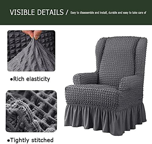Stretch Armchair Slipcovers Armchair Cover for Recliner Sofa Wingback Chair Slipcover with Armchair Sofa Cover Lotus Leaf Skirt Polyester Spandex Fabric Elastic Furniture Protector-Grey