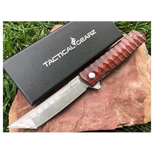TACTICAL GEARZ Damascus EDC Pocket Knife, TG Rogue XT! Rosewood Handle, Damascus Blade w/67 Layers & a VG10 Core! Ball Bearing Pivot System! Includes Sheath! (Rogue XT)