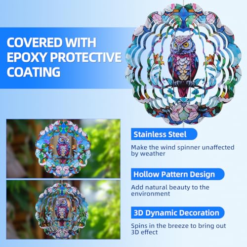 Faciacc 11WS-OS-2MFC Wind Spinners Outdoor, Faicacc Owl Metal 3D Hanging Garden Decor thumb #1