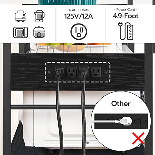 HOOBRO Kitchen Bakers Rack with Power Outlet, Coffee Bar, Microwave Oven Stand with Mesh Basket, Coffee Station with 4 S-Shaped Hook, Kitchen Shelf, for Kitchen, Living Room, Black BB05HB01 - Image 3