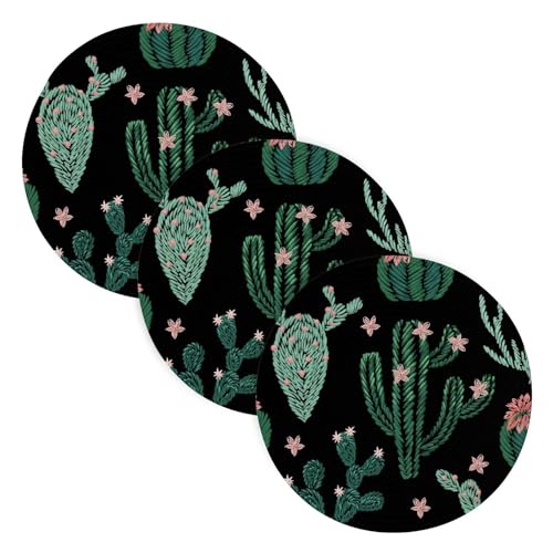 3 Pcs Trivet for Hot Pots and Pans 15in Cotton Thread Weave Absorb Water Hot Pan Holder for Stove House Decor Mexican Embroidery Cactus