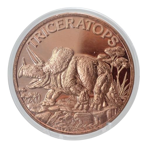 Image of Triceratops Dinosaur 1 oz Pure .999 Copper Round Collecticble 39mm Challenge Coin in Capsule - COA by Heavenly Metals