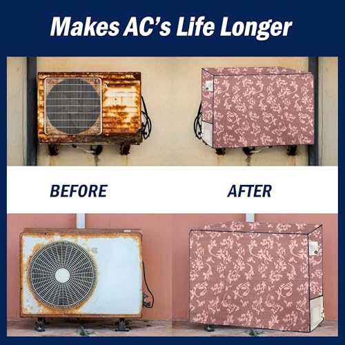 Image of Digital Print Split AC Cover Set for 1.5 Ton Indoor & Outdoor Units - Dustproof & Water Resistant Protection (Leaf Peach)