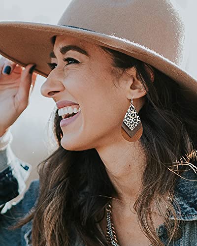 Leopard Earrings For Women Layered Leopard Leather Earrings Petal Lightweight Handmade Leopard Print Dangle Earrings Set 12Pairs #TOP1