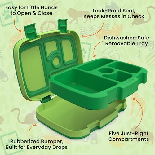 Image of Bentgo Kids Prints Leak-Proof, 5-Compartment Bento-Style Kids Lunch Box - Ideal Portion Sizes for Ages 3-7, Durable, Drop-Proof, Dishwasher Safe, & PFAS & BPA-Free Materials (Safari)