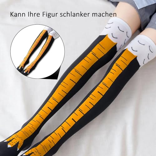 Diffaxy 1 Paar Hühnerfüße Socken Chicken Leg Socks, Lustige Kniestrümpfe mit 3D-Cartoon-Hühnerbeinen Einheitsgröße, Lässige Overknee-Strümpfe für Cosplay und Party-Zubehör (Über dem Knie)