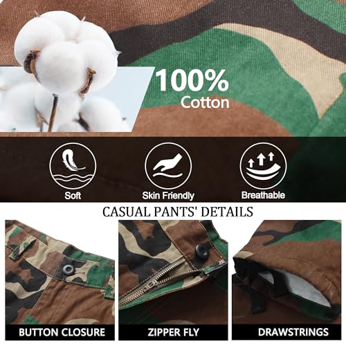 KOCTHOMY Cargo Pants for Men Cotton Camo Casual Pants Relaxed Fit Hiking Pants Men Work Pants with Multi-Pocket 3354 Jungle Camo 363