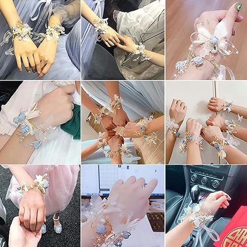 RIAAJ Bracelet de Corsage en perles d'imitation papillon, fleurs à main en tissu pour filles, fleurs de poignet de demoiselle d'honneur, accessoires de fête de mariage-J – vue 6