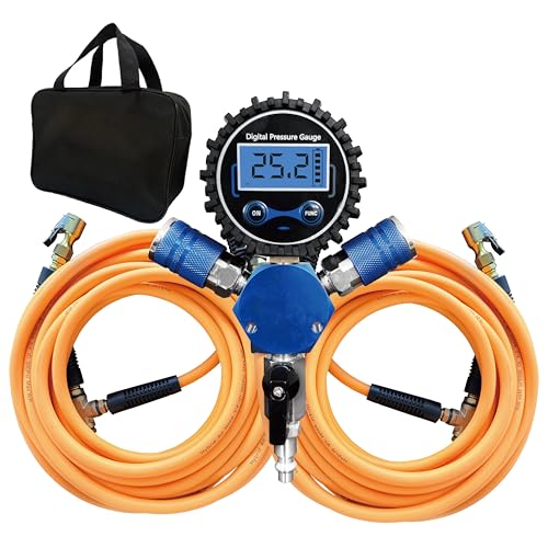 Outran 4 Tire Inflation Deflation System Up to 200 Wheelbase High Flow 4 Tire Inflator for Truck Car Trailers & Motorcycles with Digital Tire Pressure Gauge and Closed Flow Air Chuck