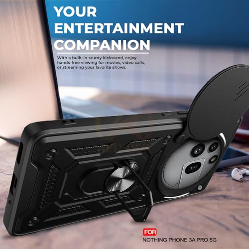 Image of Armor Bumper Back Cover Case for Nothing Phone 3A Pro 5G Rotating Camera Cover, Ring Holder & Kickstand | Heavy Duty & 360 Degree Protection Nothing Phone 3A Pro 5G Back Cover (Black)