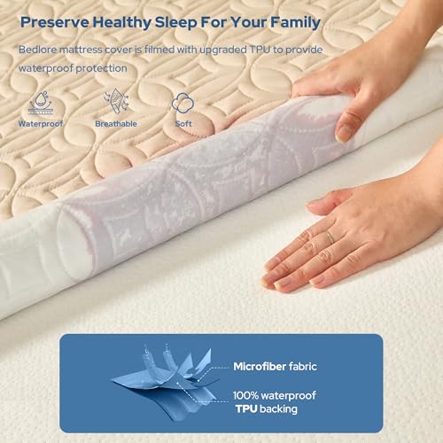 Image of BEDLORE 2 Pack Waterproof Mattress Protector, Queen Size Mattress Pad with Deep Pocket 6 inch-18 inch Depth, Soft Breathable Bed Mattress Cover for Home, Bedroom, Hotel (Beige)