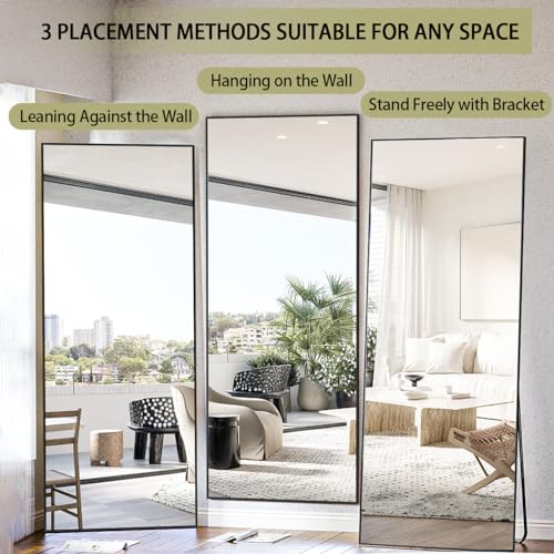 Image of BEAUTYPEAK Full Length Mirror, 71 inchx26 inch Standing Hanging or Leaning Against Wall Floor Mirrors Body Dressing Wall-Mounted for Living Room, Bedroom with Aluminum Alloy Thin Frame, Black