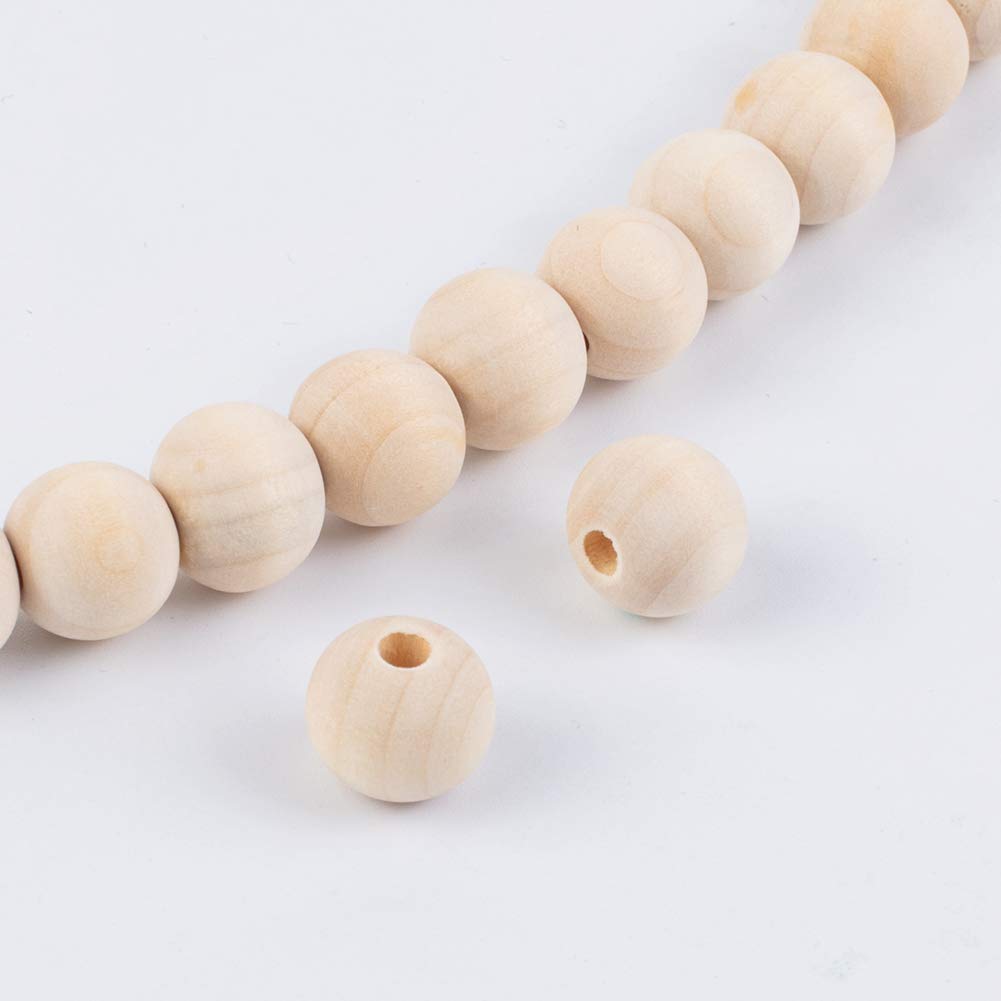 PH PandaHall 1140 cuentas de madera redondas naturales de 14 mm, cuentas espaciadoras de madera para manualidades, bricolaje y joyería