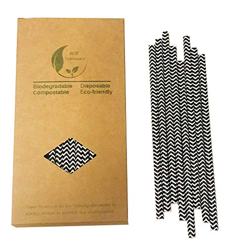 Disposable Black White Waves Paper Straws, Biodegradable Black And White Chevron Paper Drinking Straws For Cocktail Coffee And Smoothie (100 Pack) #TOP1