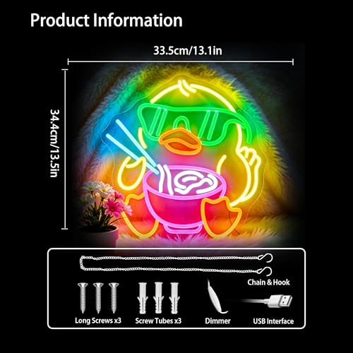 Image of Duck Ramen Neon Sign for Wall Decor Dimmable Ramen Led Neon Lights Cute Light Up Signs for Restaurant Room Gift Decoration USB Powered