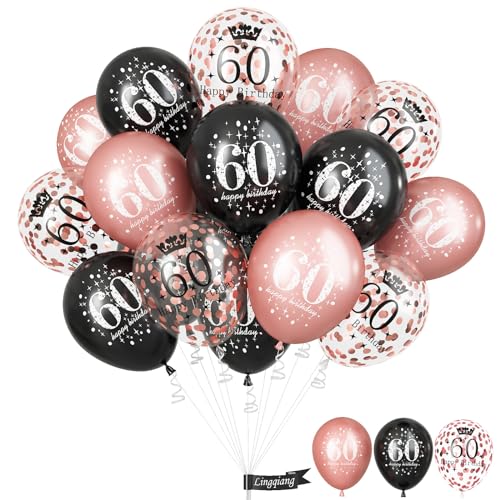 Rose Gold Black Happy 60th Birthday Balloons, 60th...