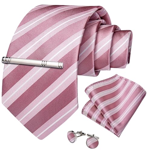 Image of DiBanGu Mens Tie Silk Plaid Striped Necktie and Pocket Square Cufflinks Tie Clip Set with Gift Box Formal Wedding Party