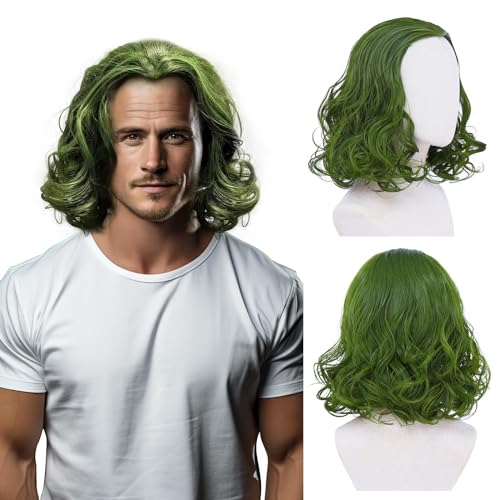 Tembol Joker Wig - Mens Green Anime Short Wavy Synthetic Hair Wig for Halloween Cosplay & Clown Costume