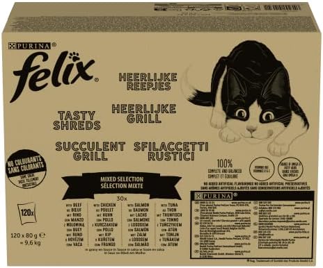 Felix Adult Wet Cat Food Mixed Selection in Jelly Beef, Chicken, Tuna, Salmon 120 x 100g Pouches